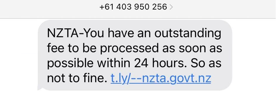 ee Z ETC Toll Scam NZTA Text Message