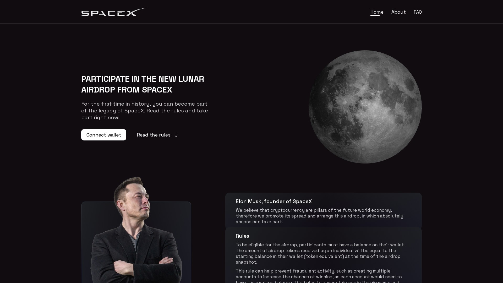 elonm.cc New Lunar Airdrop From Spacex Scam