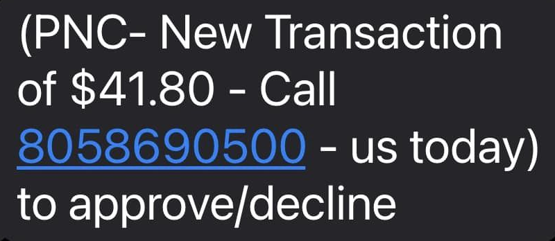 PNC Bank Text Scam - 8058690500
