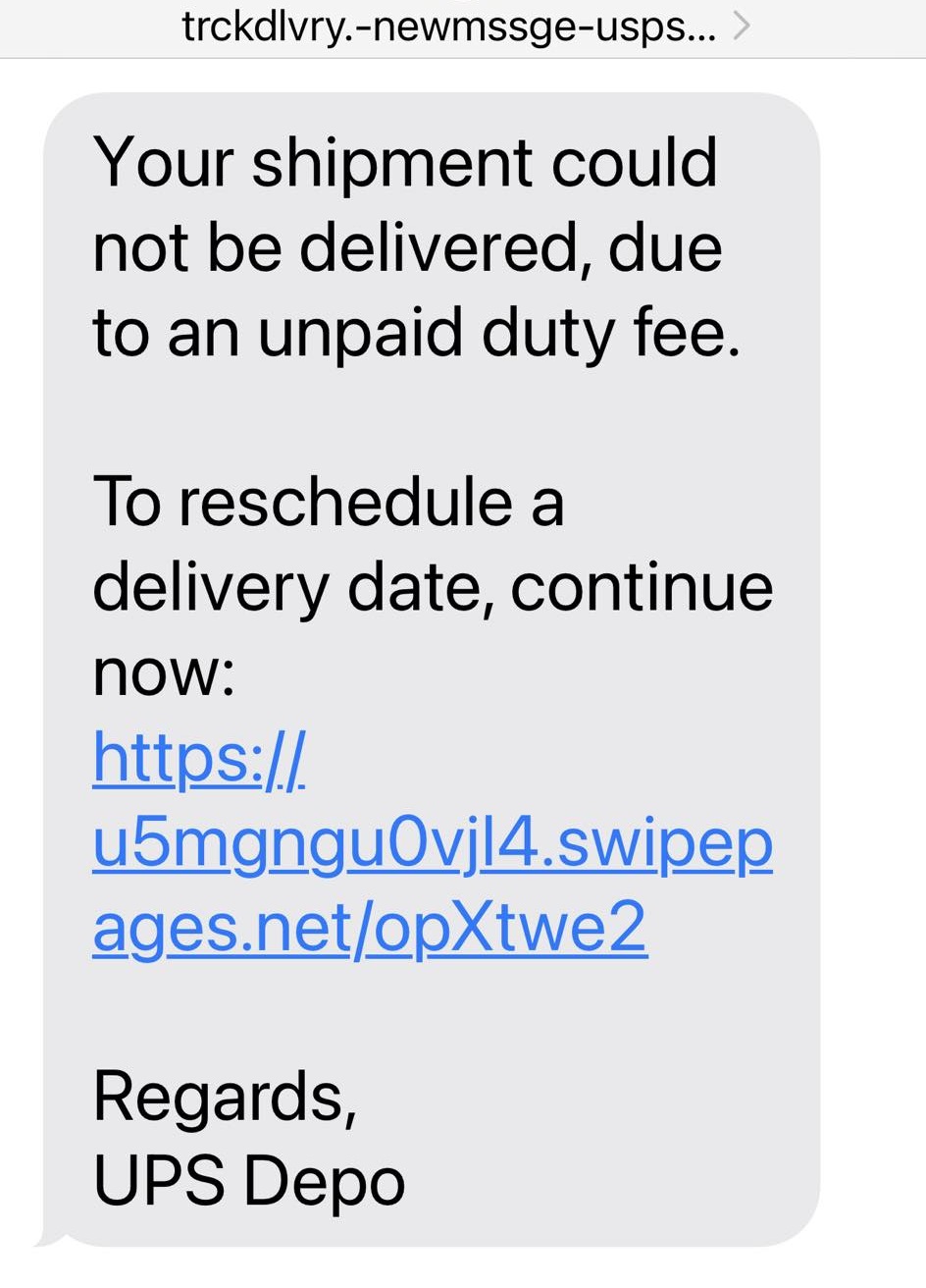 UPS Scam Text Message