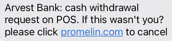 Arvest Bank Scam Text