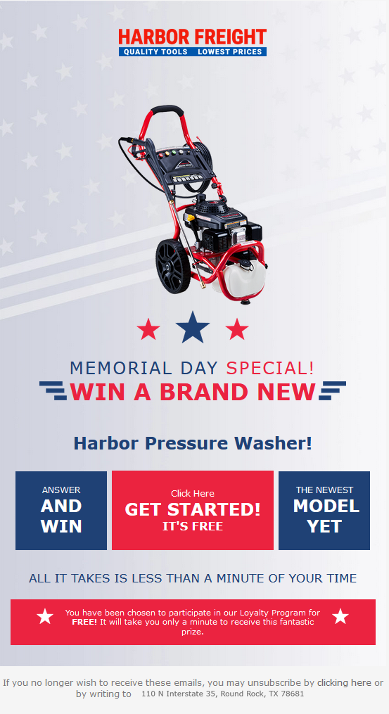 Harbor Freight Email Scam and Survey Contest