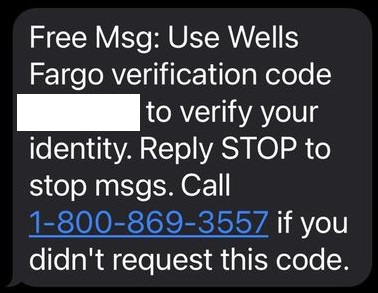 Wells Fargo Verification Code Text