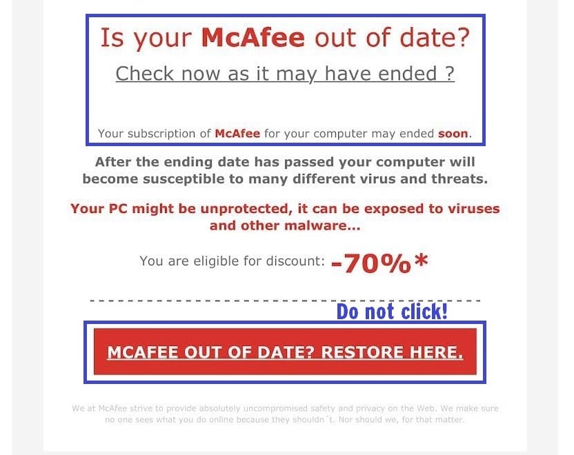 MacAfee Renewal Scam Subscription 