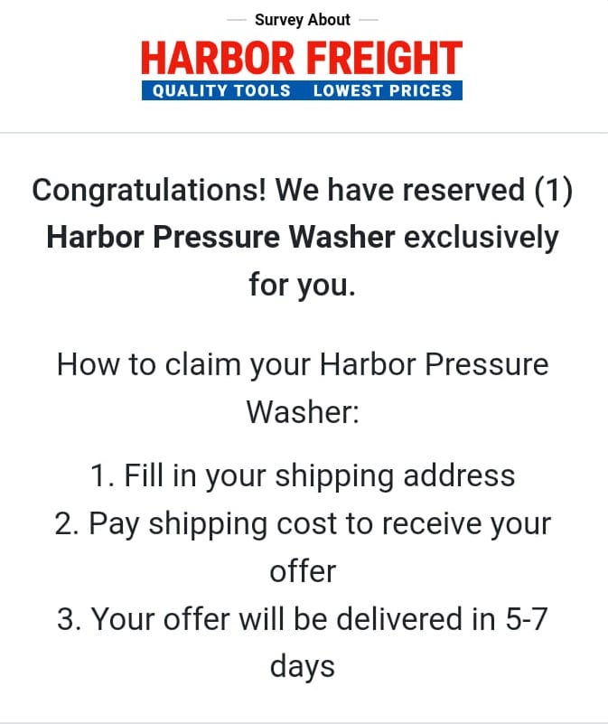 Harbor Freight Winner Scam