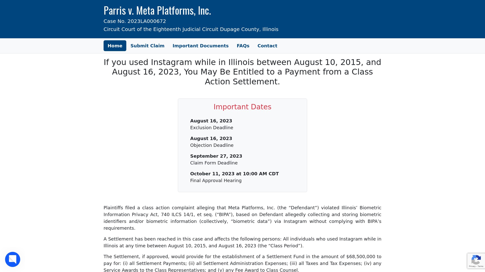  Instagram BIPA Settlement at instagramBIPAsettlement.com