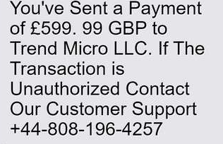 Trend Micro Premium Plan PayPal Scam Text