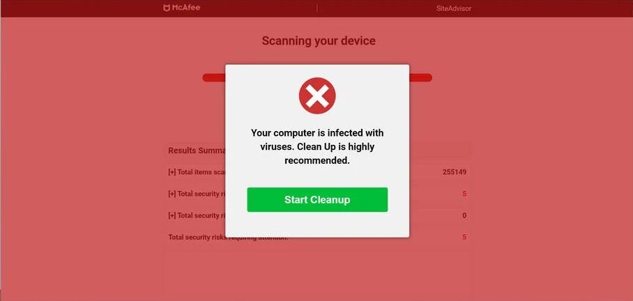 Mcafee Popup Scam Removal Message