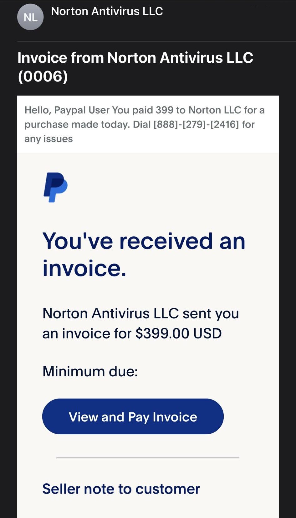 PayPal Norton Scam Invoice