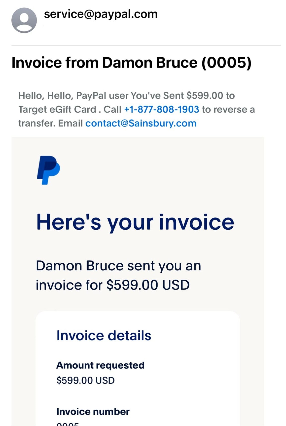 PayPal Scam Email Invoices