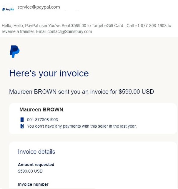 PayPal Scam Email Invoices