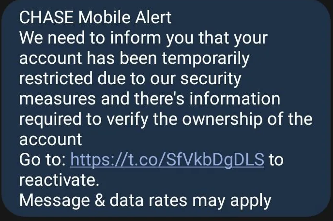 Chase Mobile Alert Scam Text Message