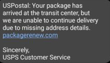 Package Renew Scam Text Linked to packagerenew.com