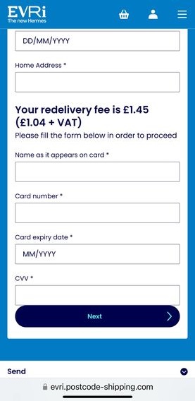 Fake and Phishing Evri Website Missed Delivery Email Scam