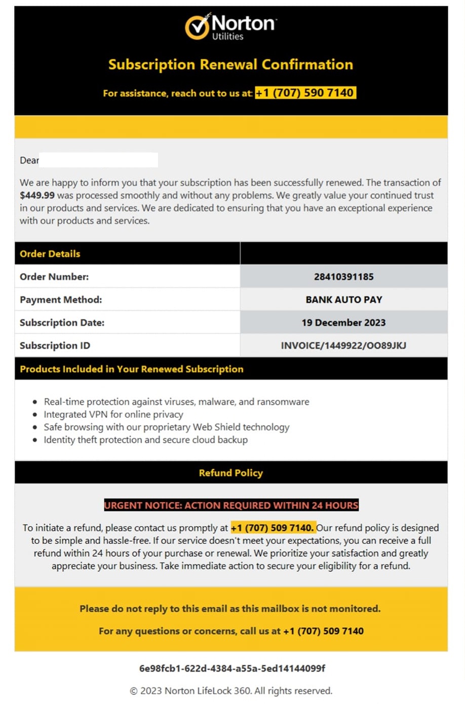 The Norton Utilities Scam Email