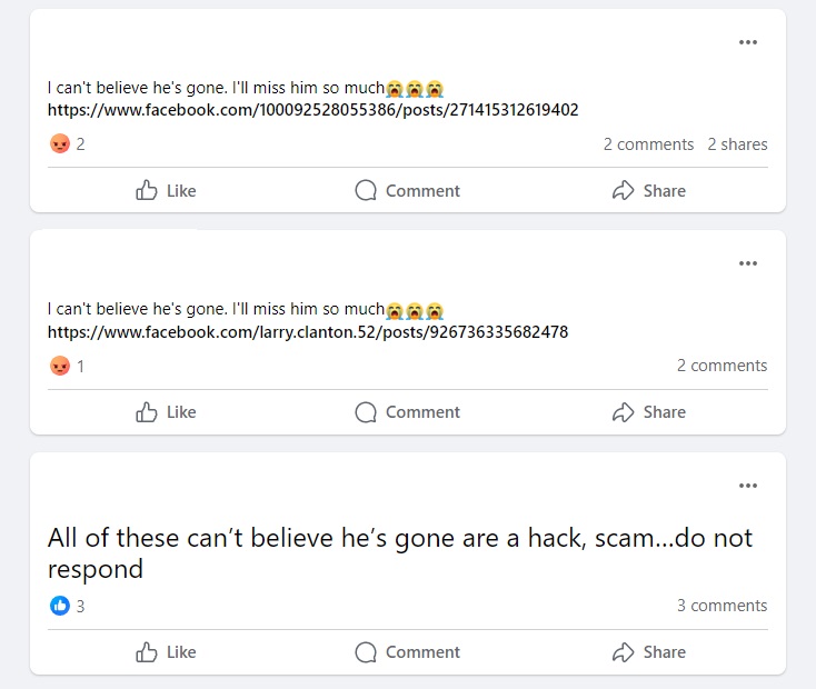The Can't Believe He's Gone Facebook Scam