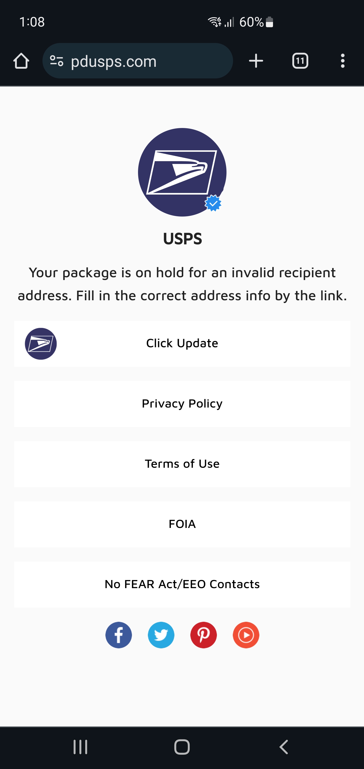 Pdusps Scam USPS Website