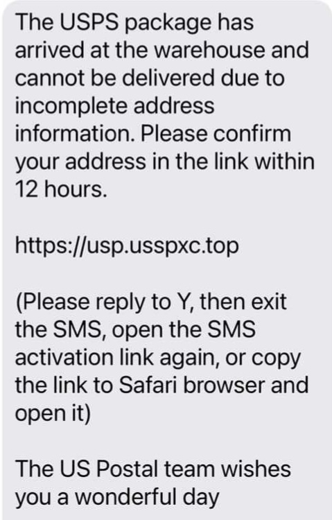 USPS Redelivery Scam Text