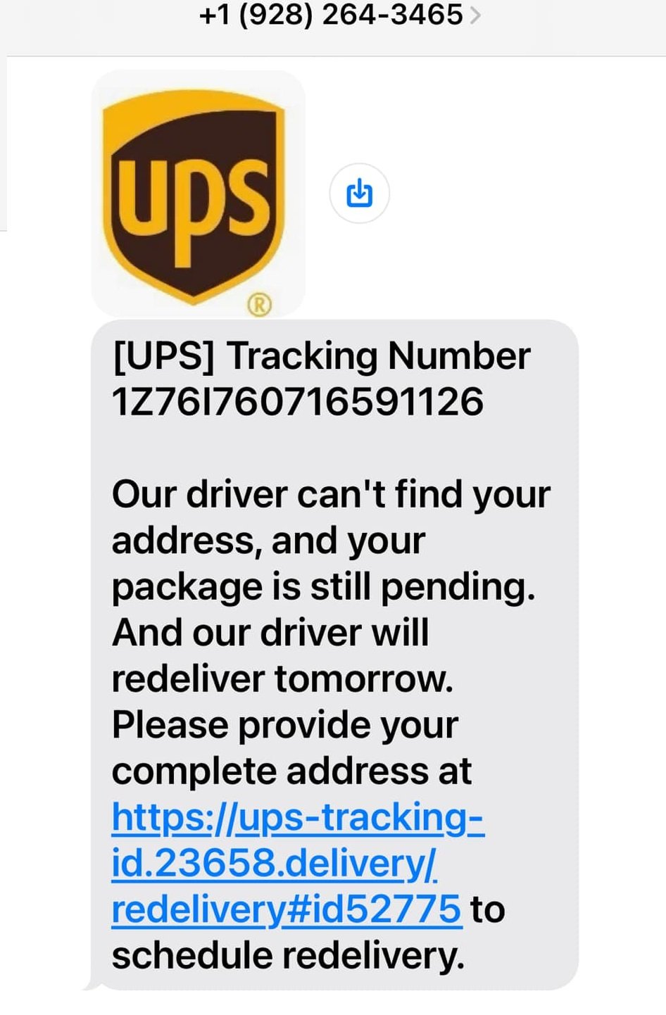UPS Tracking Number Text Scam