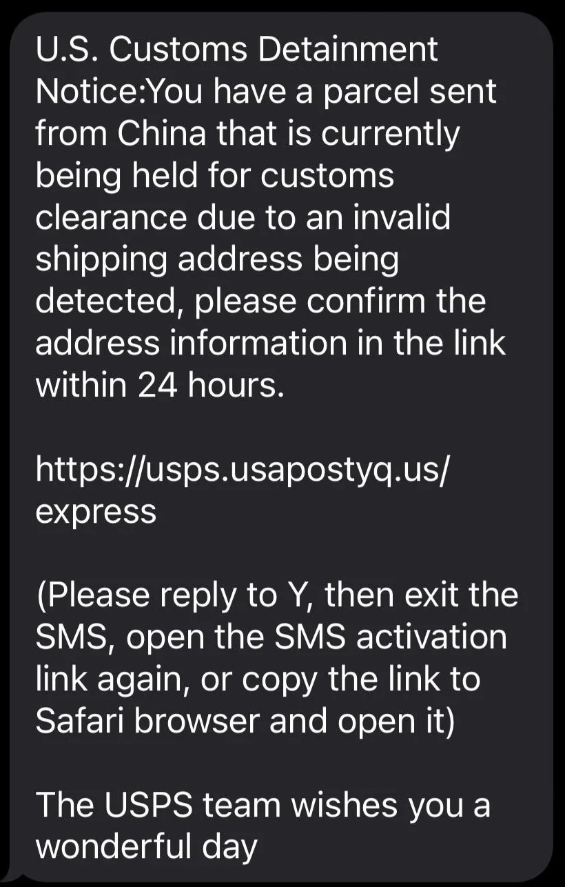 The Text From US Customs Scam