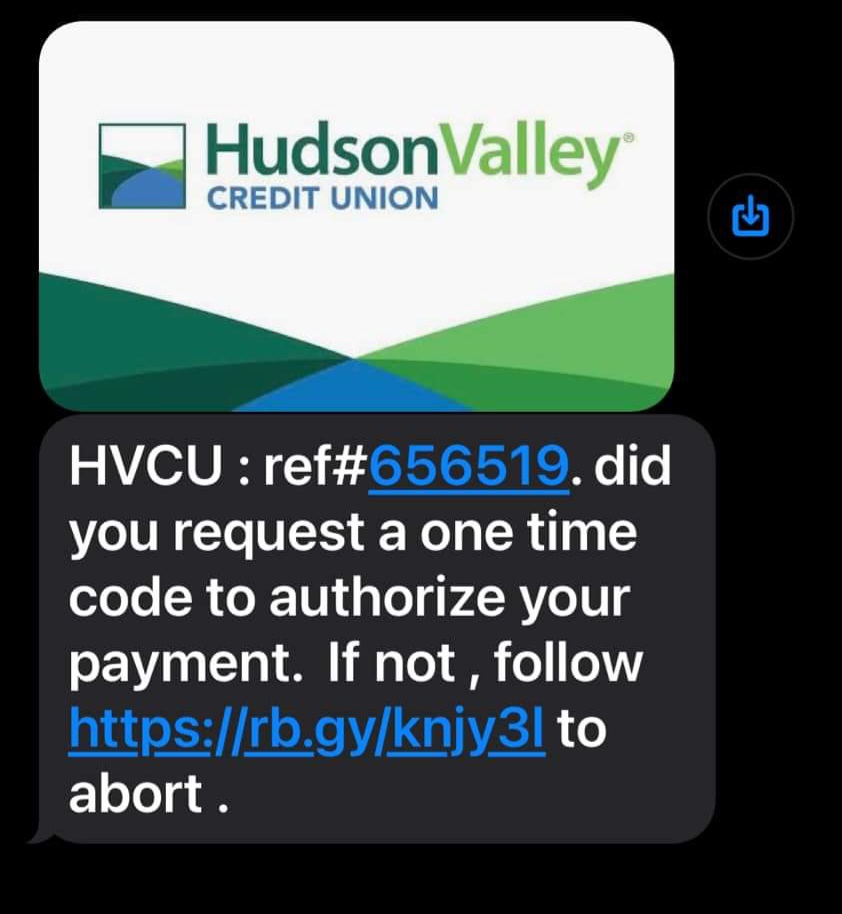 Hudson Valley Credit Union Scam Text Message