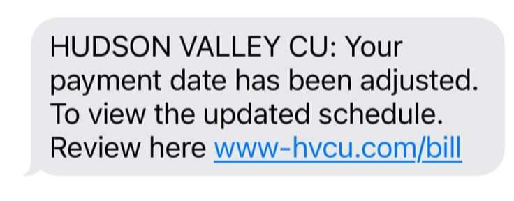 Hudson Valley Credit Union Scam Text Message