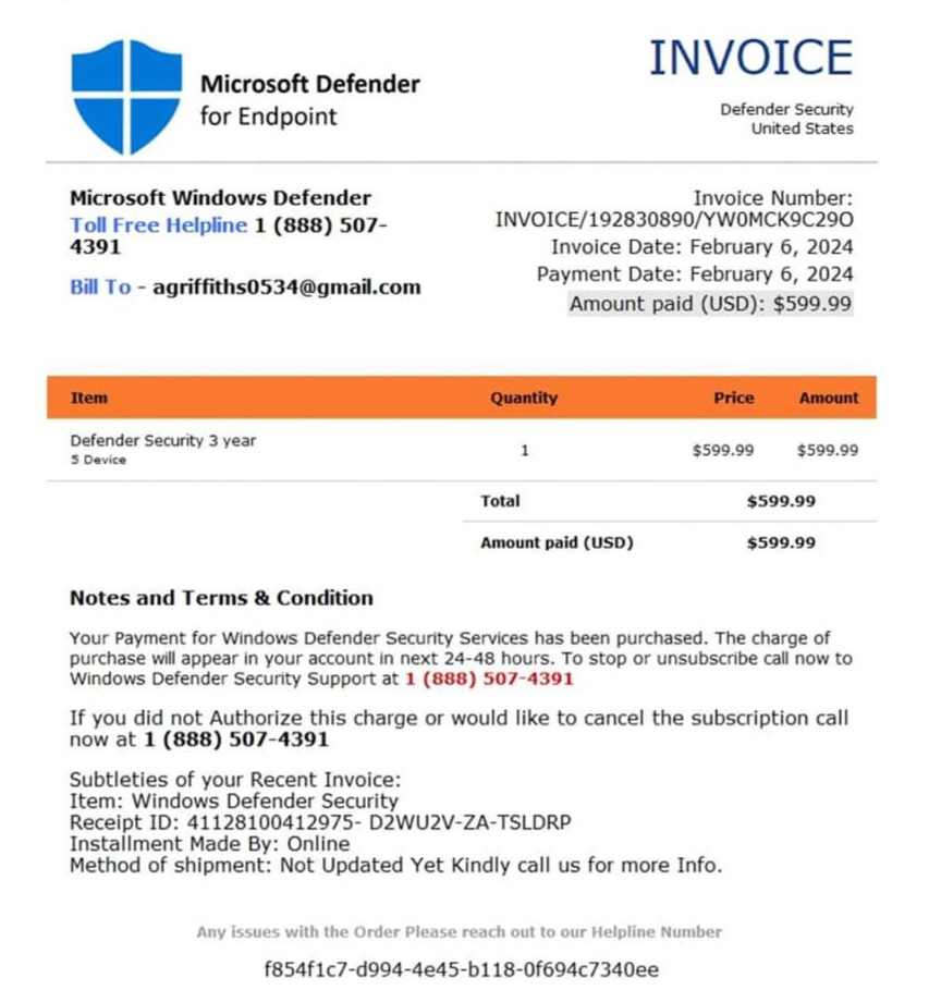 Windows Defender Security Center Scam