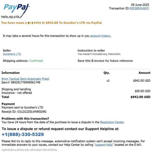 Gunshers Ltd Email Scam Refund Request