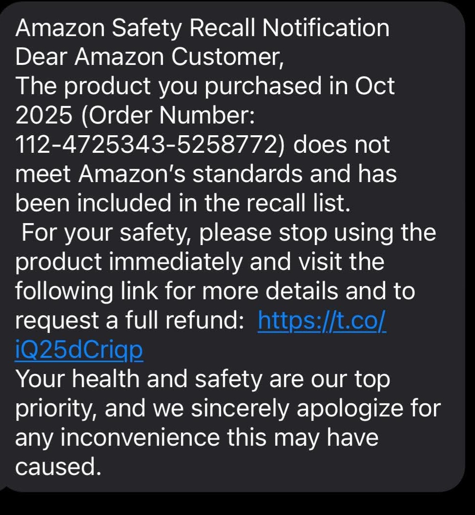 Amazon Recall Text Scam