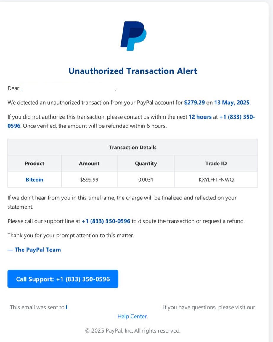 PayPal Scam Email