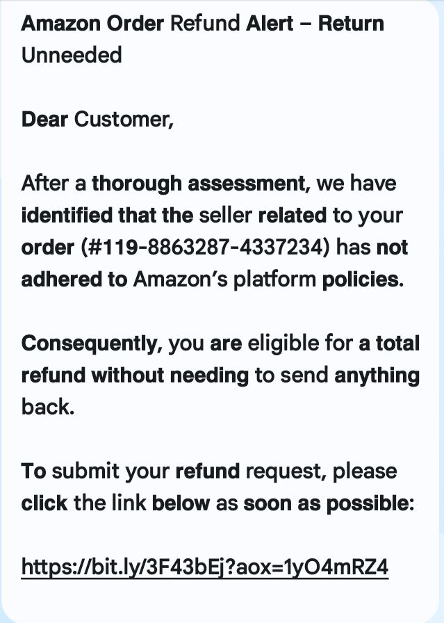 Amazon Order Refund Text Scam