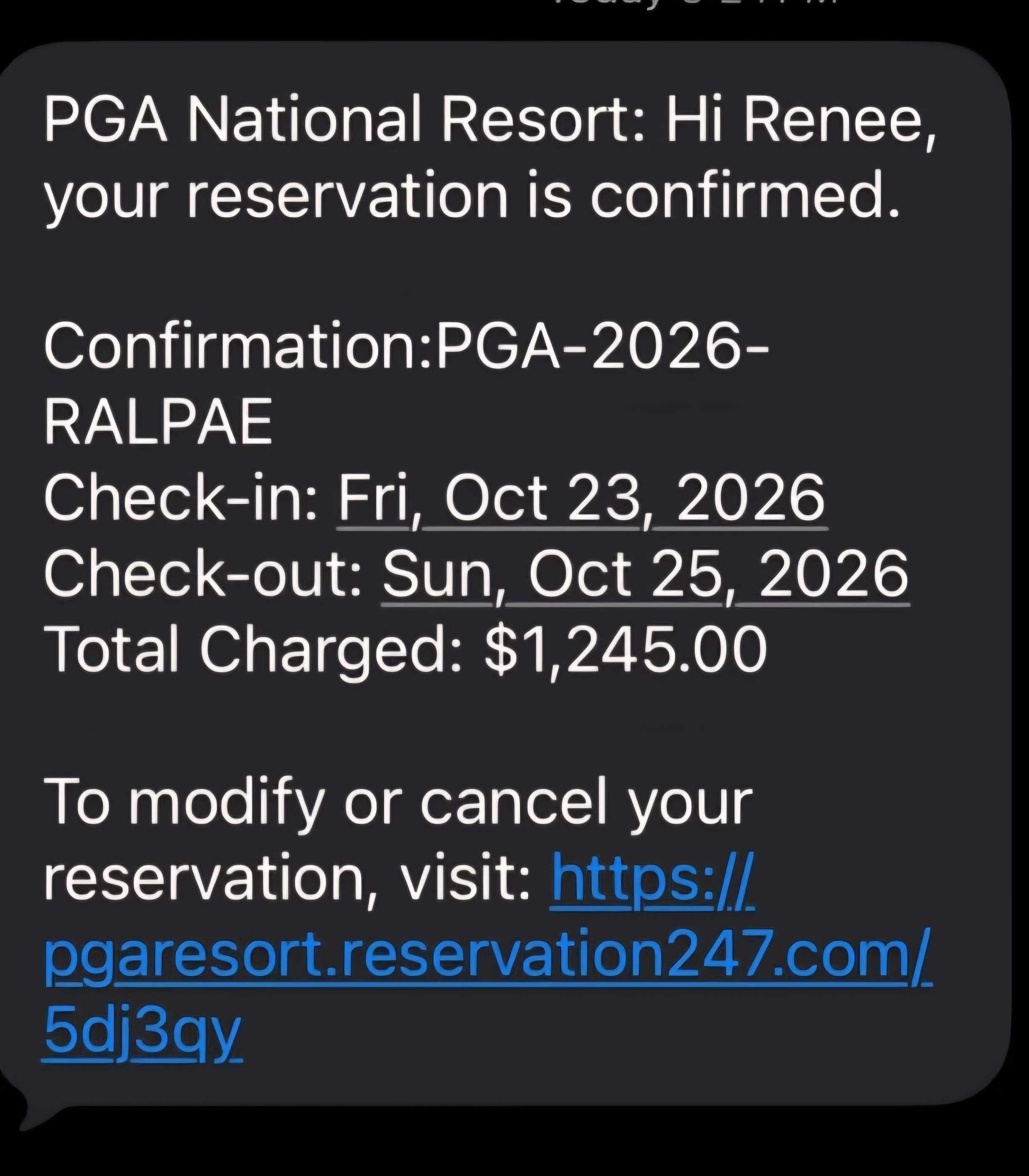 pga resort text scam