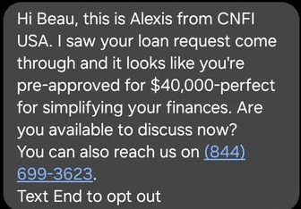 CNFI USA Scam Text