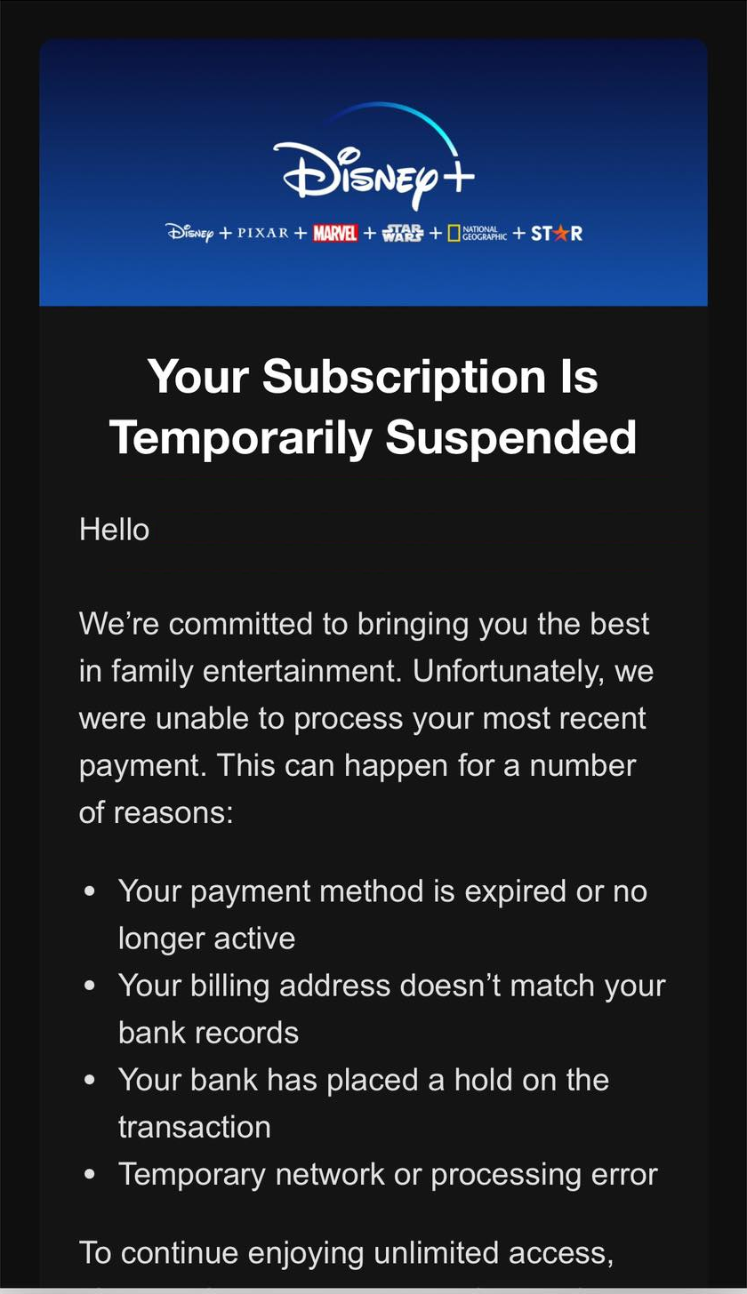 DisneyPlus Scam Email