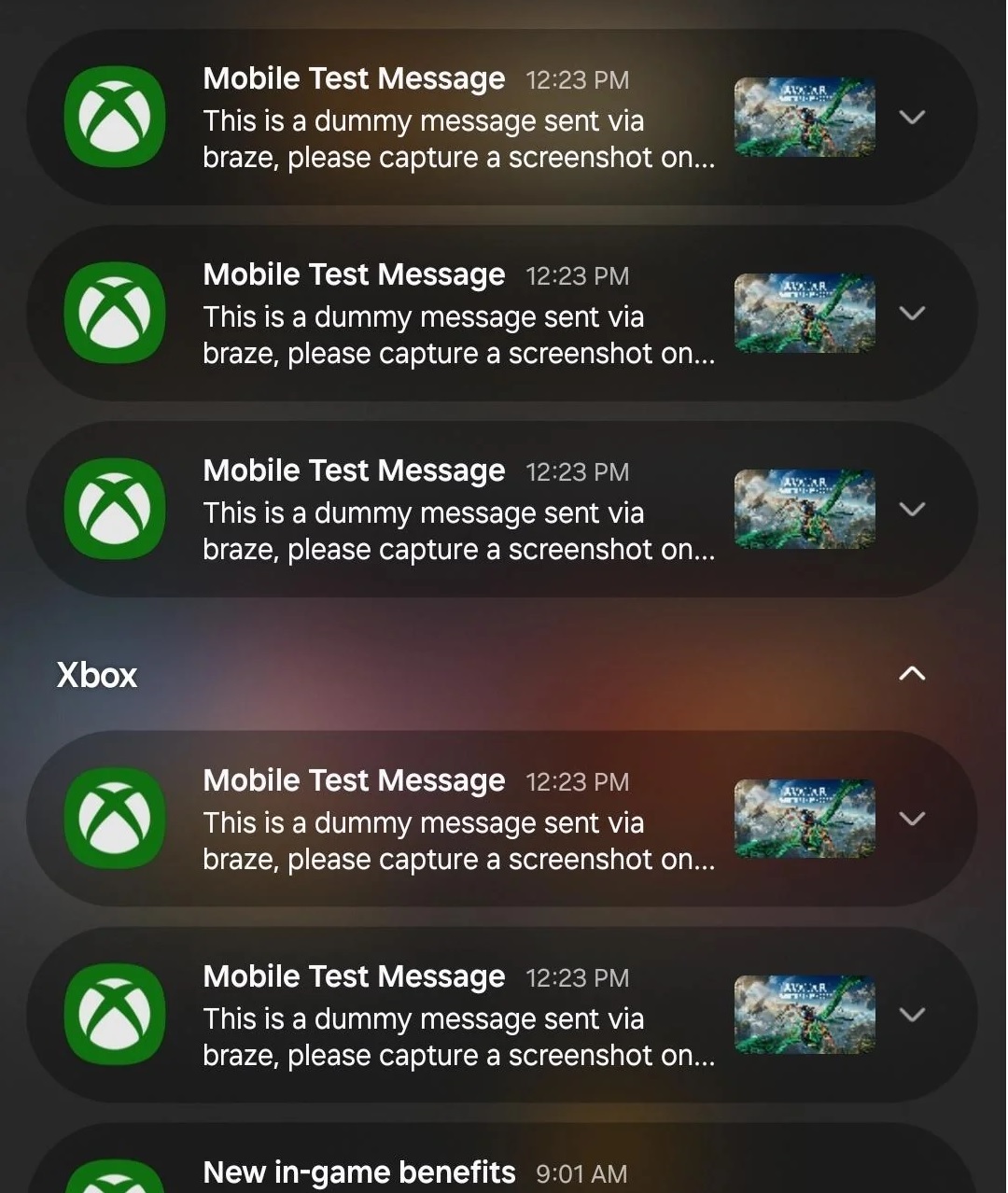xbox braze test message