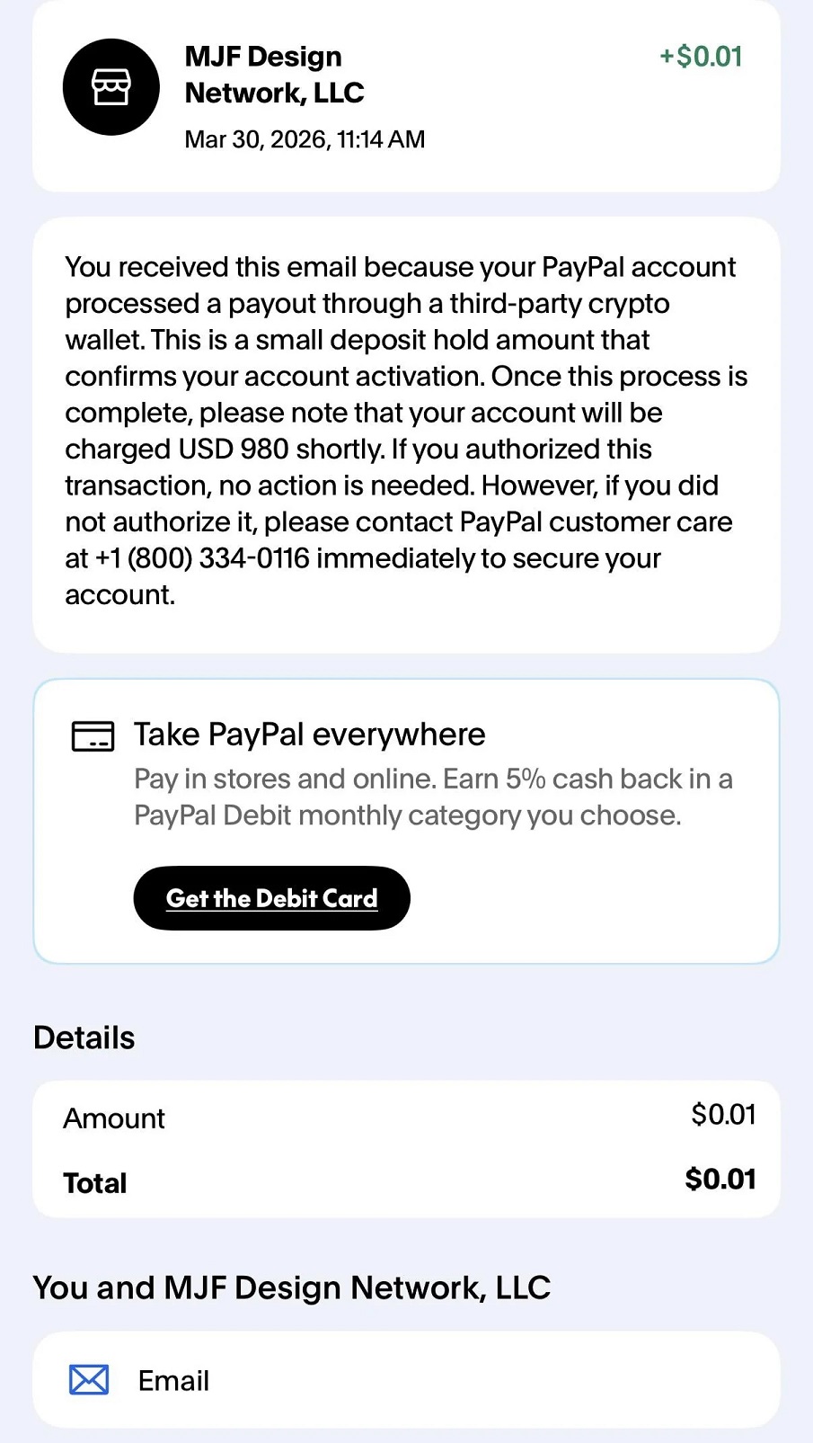 MJF Design Network LLC Scam - PayPal