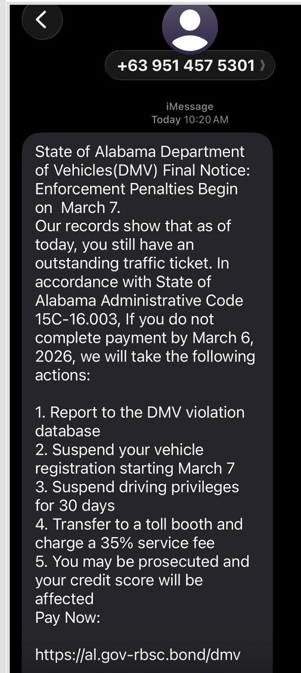 DMV Ticket Text Scam