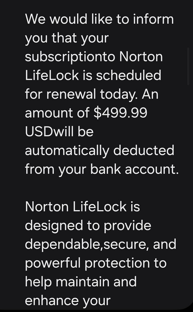 Norton Lifelock Renewal Scam