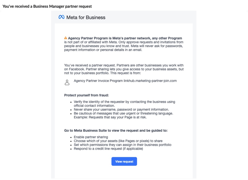 Facebook Business Manager partner request