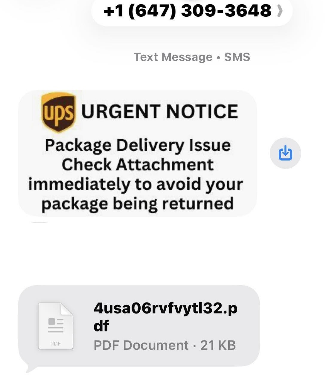  UPS Package Scam Text