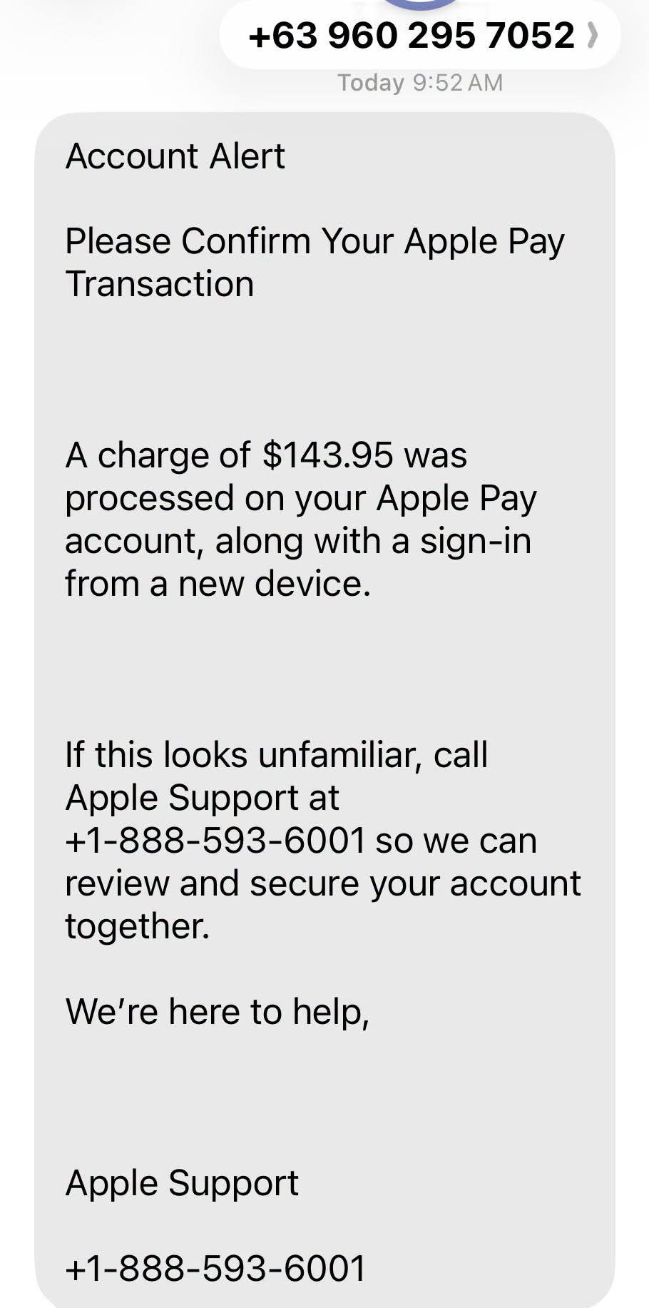 Apple Pay Scam Text Message