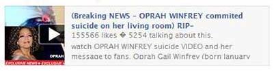 Oprah Winfrey commited suicide Facebook hoax