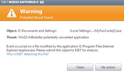 ESET Antivirus blocking the download of MyFuncards.exe