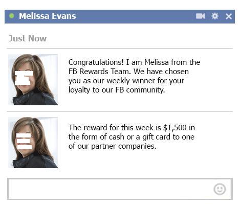 Facebook Cash Rewards Program Scam website