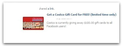 Costco Free Gift Cards and Candy Crush Promotion Scam Facebook Post