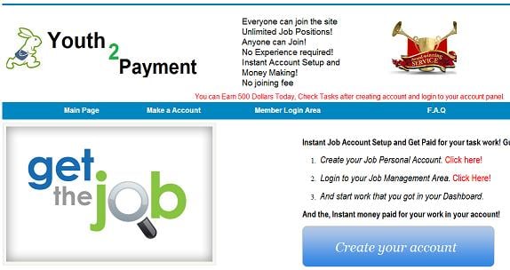 The Fake Internet Job Website - www.youth2payment.com