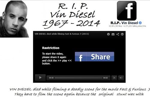 The Vin Diesel Fake and Malicious Website