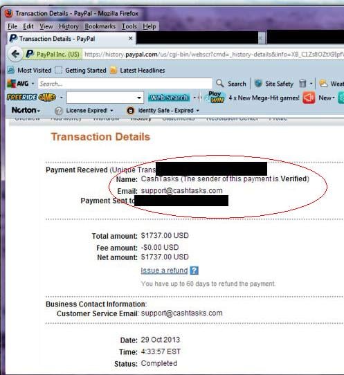  fake PayPal proof of earning support @cashtasks.com