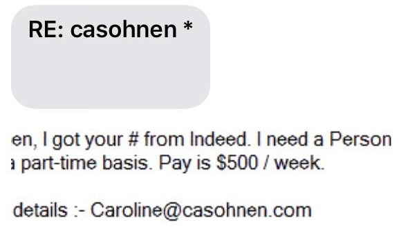 Fake Casohnen Message Sent by Scammers