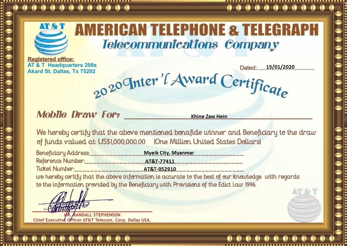 2020 American Telephone and Telegraph (ATT) Mobile Award Scam